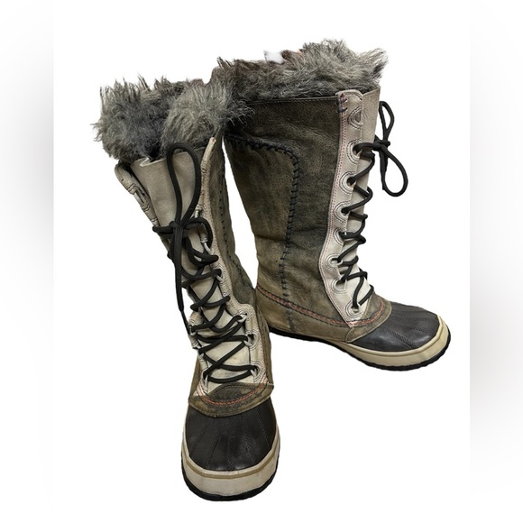 Sorel Women’s Cate The Great Brown Gray Leather Faux Fur Winter Boots Size 6 - Picture 16 of 16